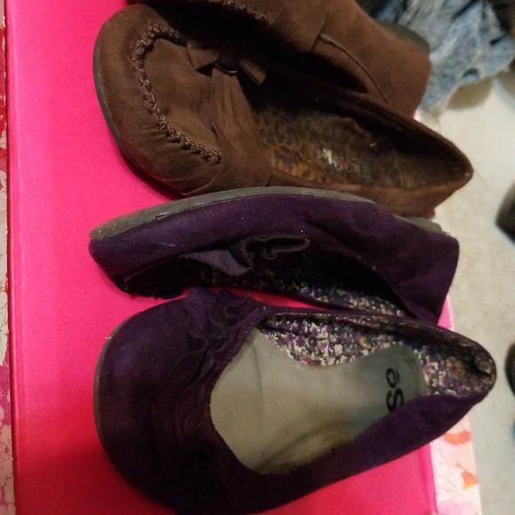 2 pair flats Brown & Purple Felt Suede 9M - Picture 2 of 3